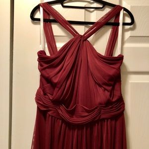 David’s Bridal Wine Colored Long Mesh Y-Neck Dress